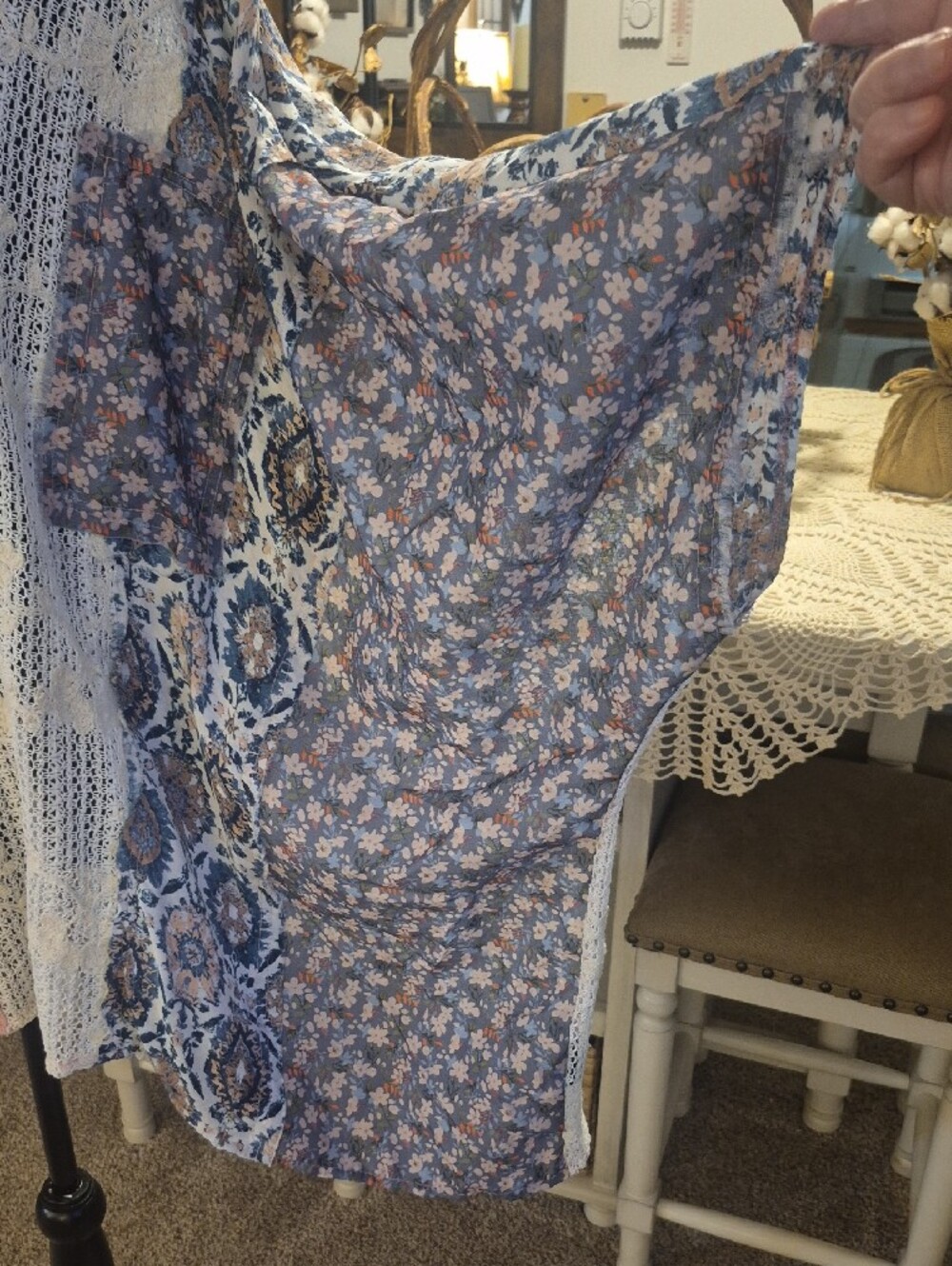 POL Patchwork Floral & Lace Blazer Jacket in Pink, Blue, and Cream - Picture 4 of 13